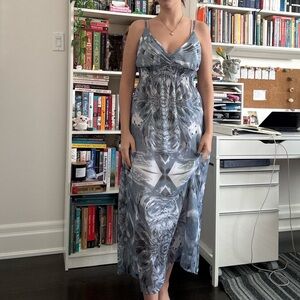 Blue and White Patterned Maxi Dress